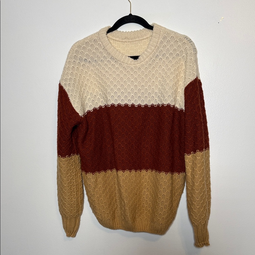 Colorblock Chunky Knit Sweater Neutral Fall Pullover Medium